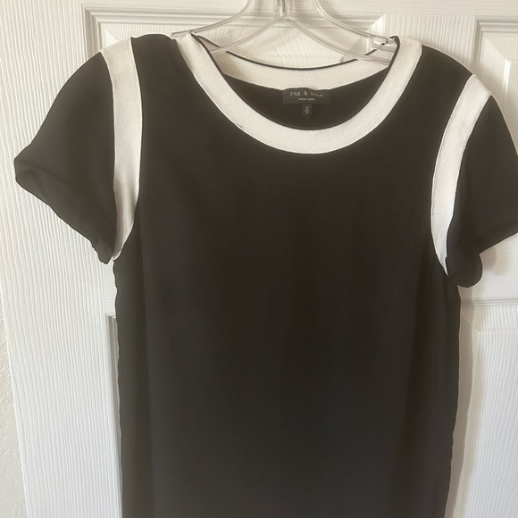 Rag and Bone XS Black Ivory Silk Rayon Tee with Side Slit Knit Trim - Picture 3 of 11